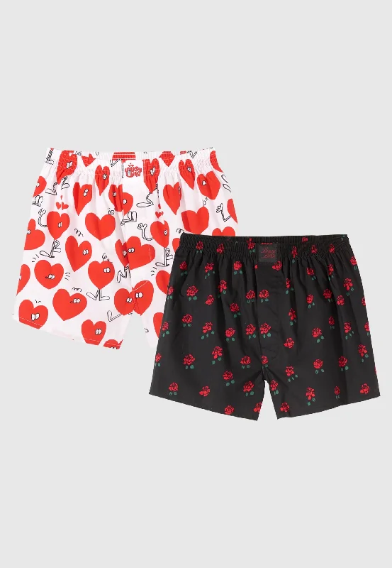 Lousy Livin - Rose & Valentines Pack Of 2 Black & White - Boxershorts