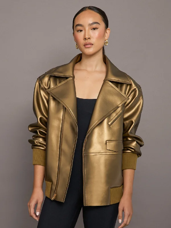 Oversized Moto Jacket - Metallic Bronze