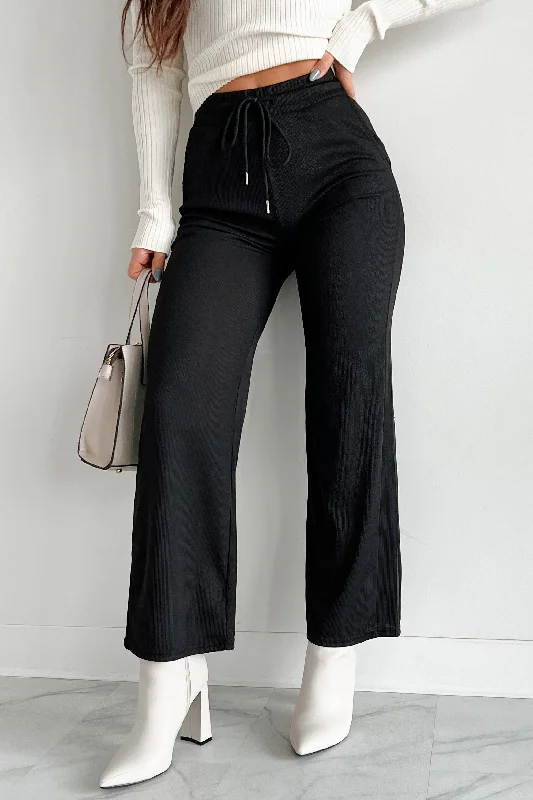 DOORBUSTER I'm Staying Put Wide Leg Drawstring Pants (Black)