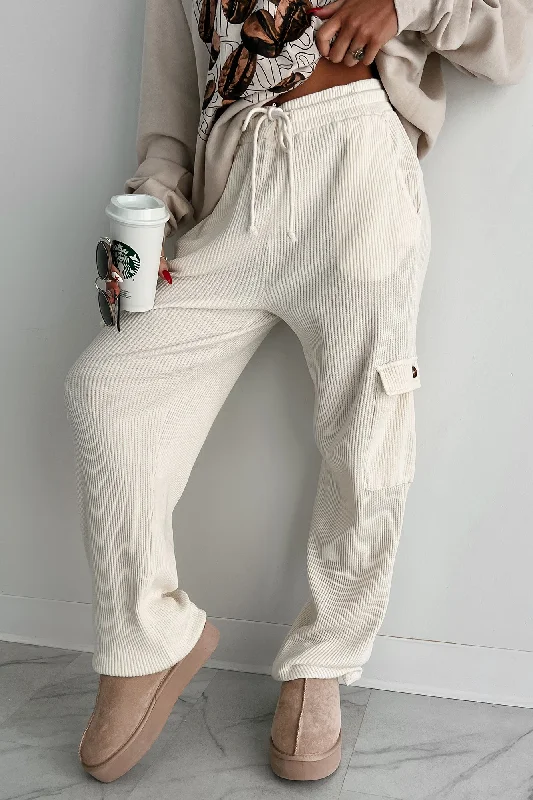 Leave Me Alone Cargo Waffle Knit Pants (Cream)