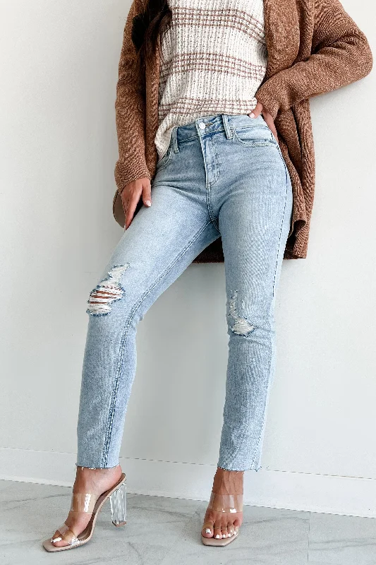 Azra High Rise Sneak Peek Slim Straight Jeans (Light Vintage)