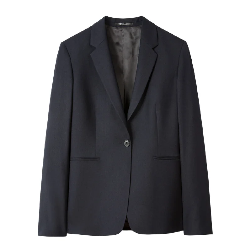 Tailored One Button Navy Blue Wool Jacket