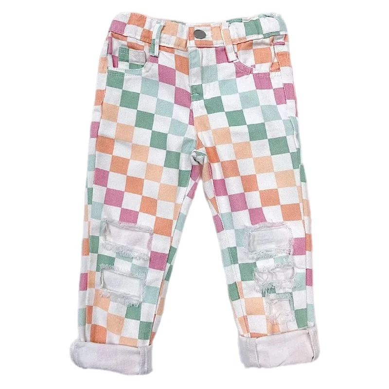 Multi Color Checkered Distressed Jean