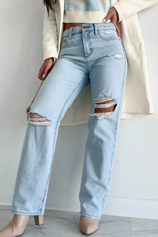 Atticus High Rise Distressed Sneak Peak Straight Leg Jeans (Light)