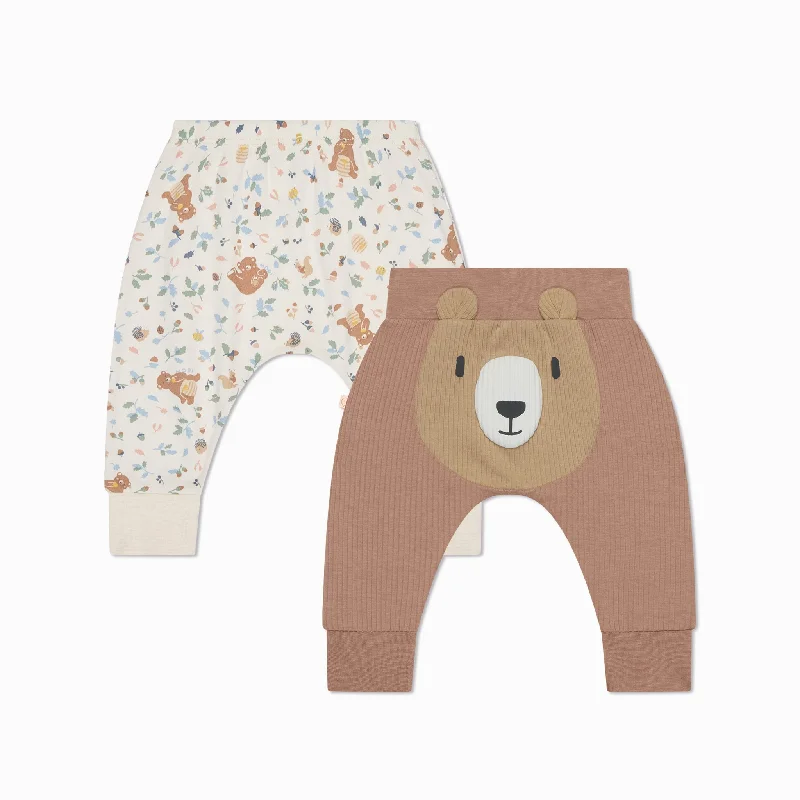 Bear Print & Ribbed Joggers 2 Pack