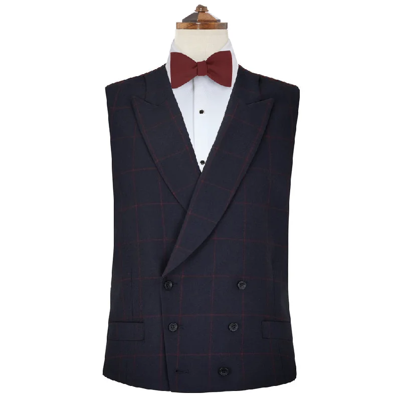 Hayward Navy and Red Windowpane Check Waistcoat