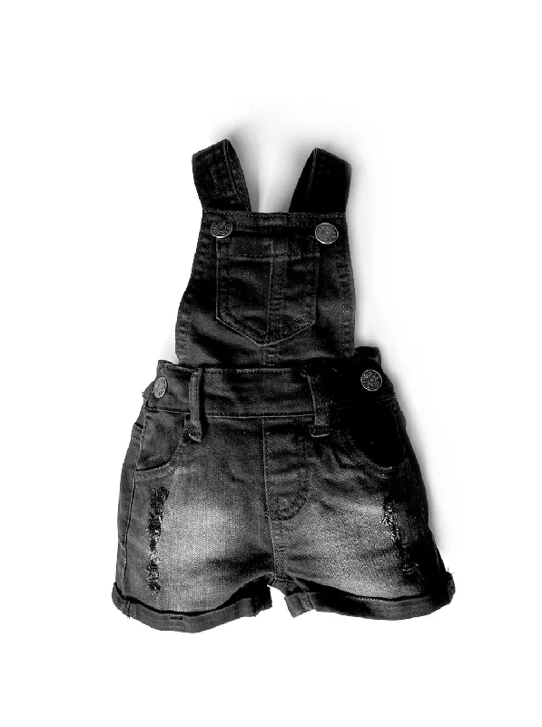 Denim Short Overalls- Black Wash