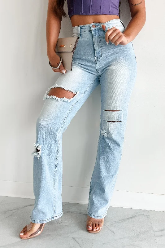 Only Good Days High Rise Distressed Wide Leg Jeans (Light)