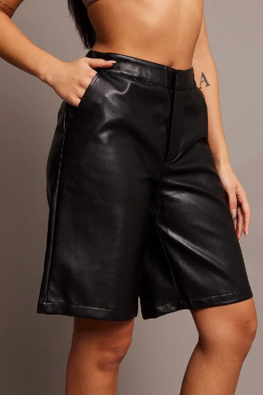 Black Longline Short Faux Leather