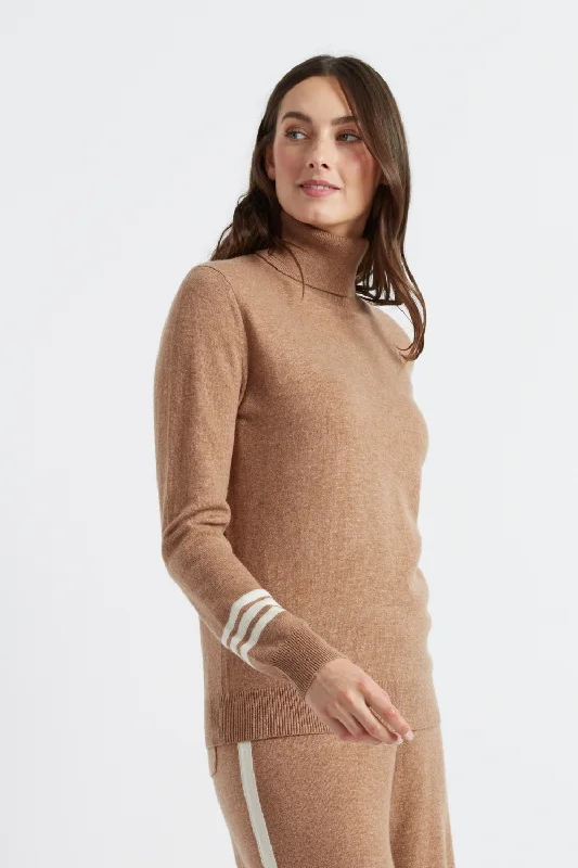 Camel Wool-Cashmere Contrast Rollneck Sweater