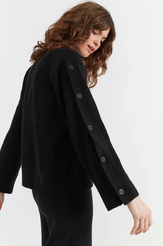 Black Wool-Cashmere Bessie Button Sweater