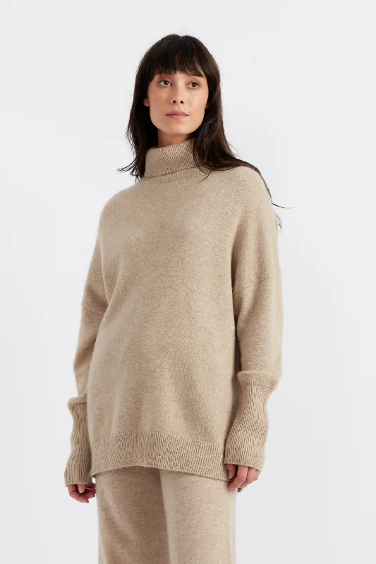 Oatmeal Cashmere Rollneck Sweater