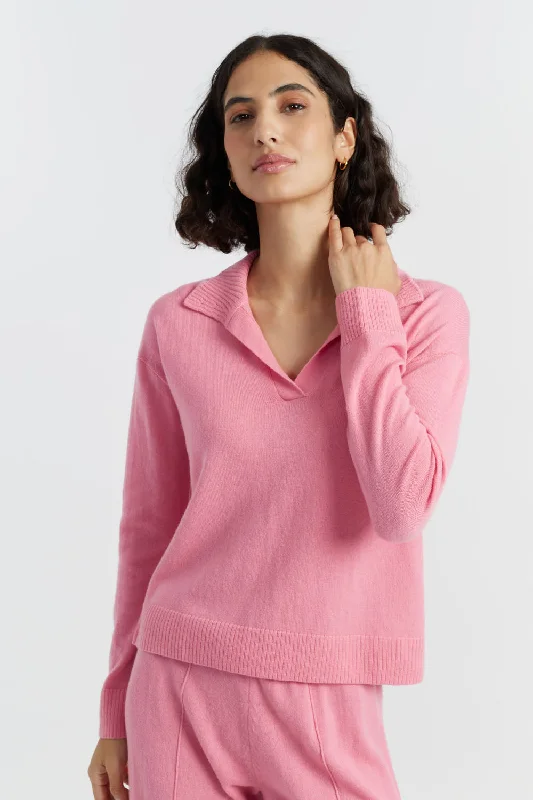 Pink Wool-Cashmere Collared Sweater