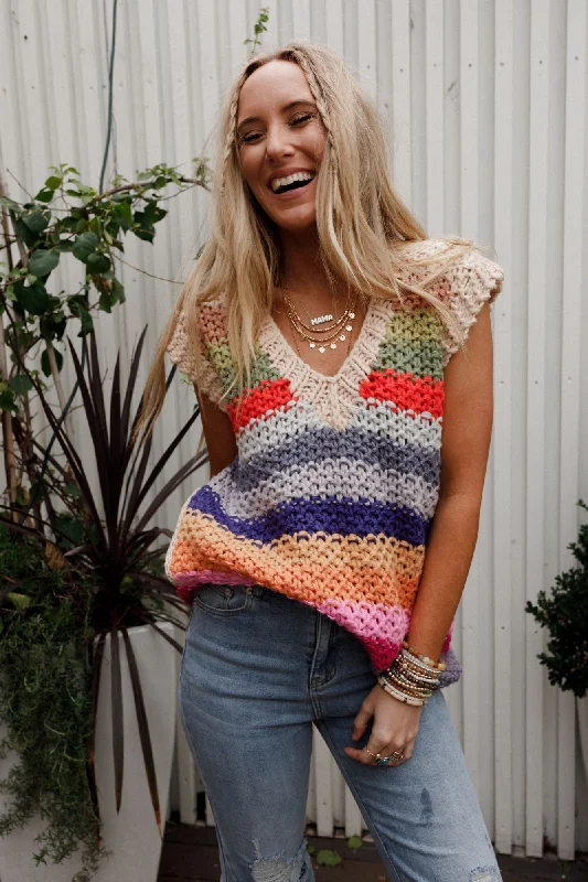 Wrapped Up In Color Knit Vest - Cream Multi