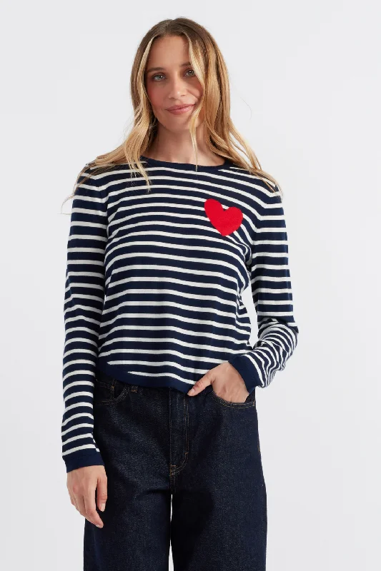 Navy-Cream Merino Heart Breton Sweater