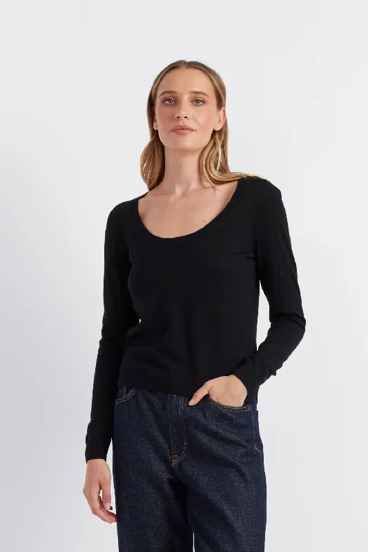 Black Pure Merino Scoop Neck Sweater