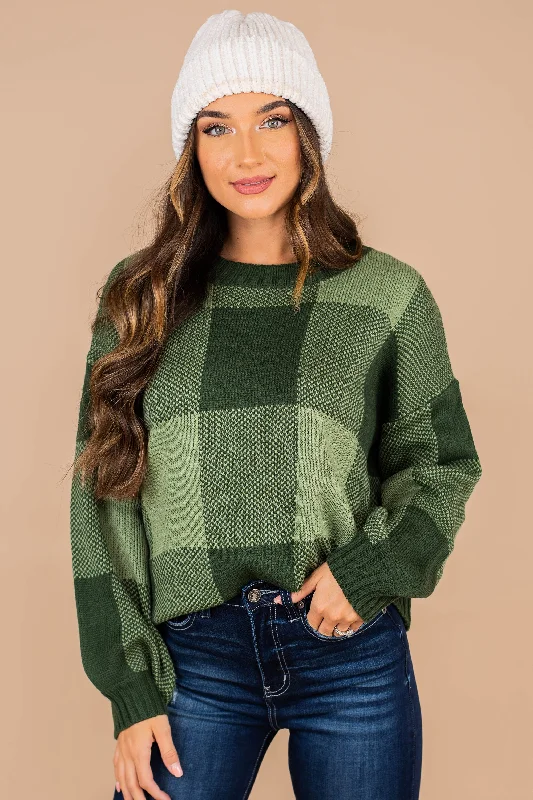 This Is The Move Deep Green Plaid Sweater