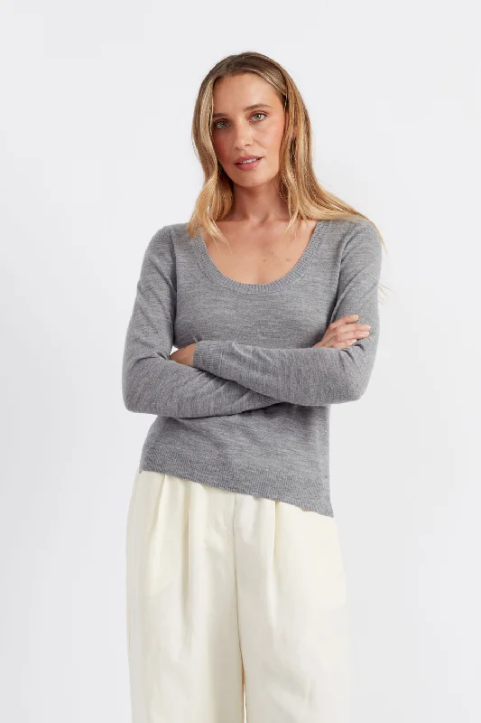 Grey Pure Merino Scoop Neck Sweater