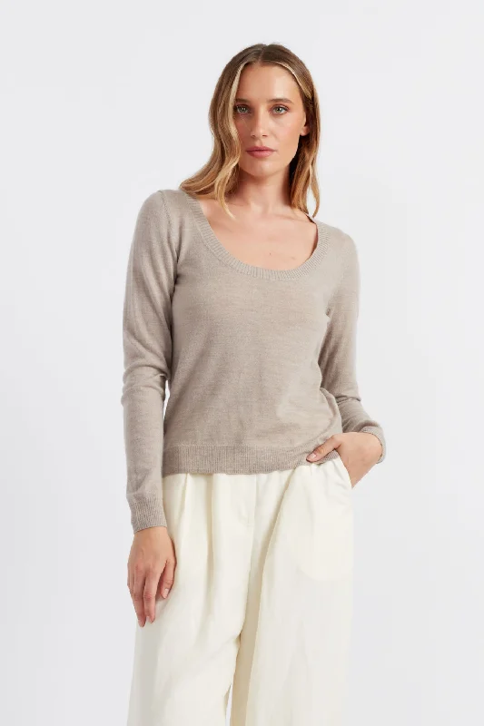 Taupe Pure Merino Scoop Neck Sweater