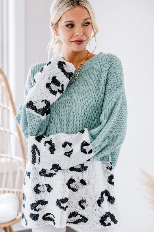 Watching You Go Mint Green Leopard Sweater