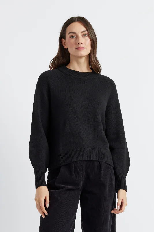 Black Wool-Cashmere Saddle Sleeve Sweater