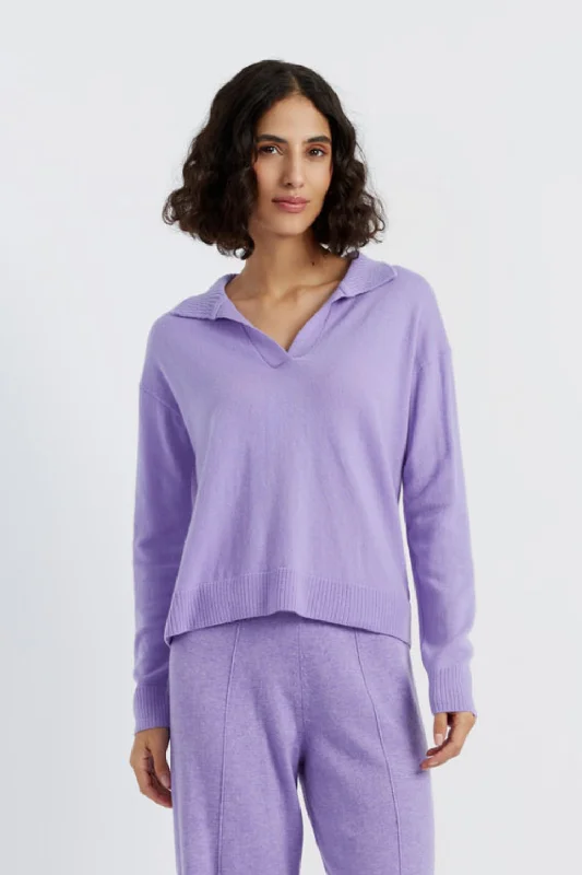 Lavender Wool-Cashmere Collared Sweater