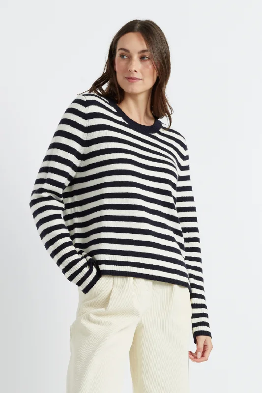 Navy Wool-Cashmere Stripe Sweater