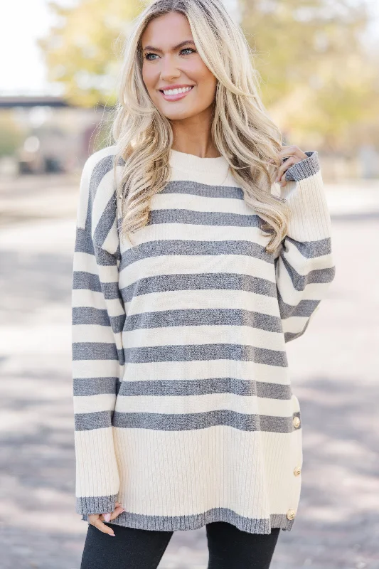 On The Way Up Heather Grey Striped Sweater