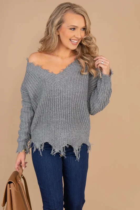 That's A Fabulous Idea Heather Gray Distressed Sweater