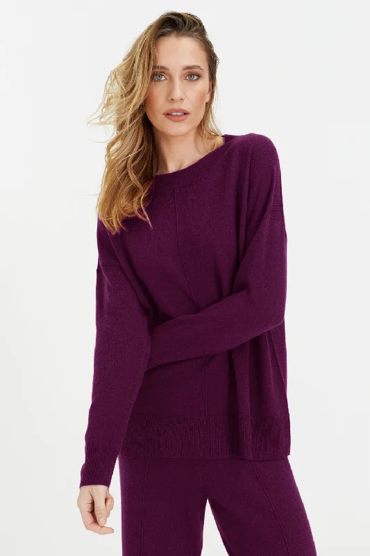 Plum Wool-Cashmere Slouchy Sweater