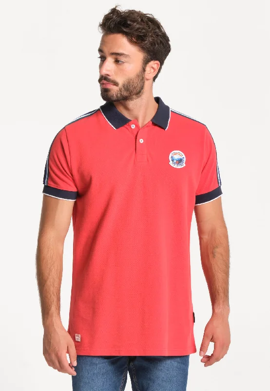 Polo homme rouge avec bandes colorées sur les manches