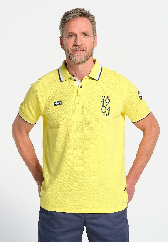 Polo homme en coton jaune avec motif arrière