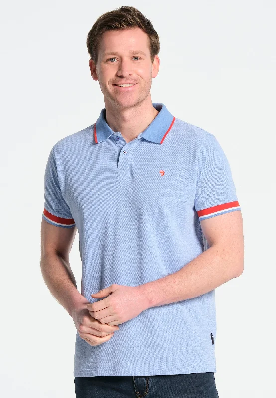 Polo homme double fil bleu clair, motif arrière