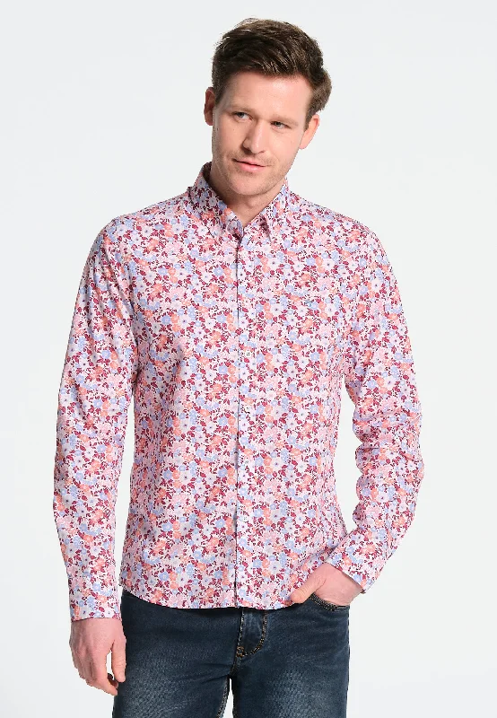 Chemise homme imprimé fleuri rouge et bleu