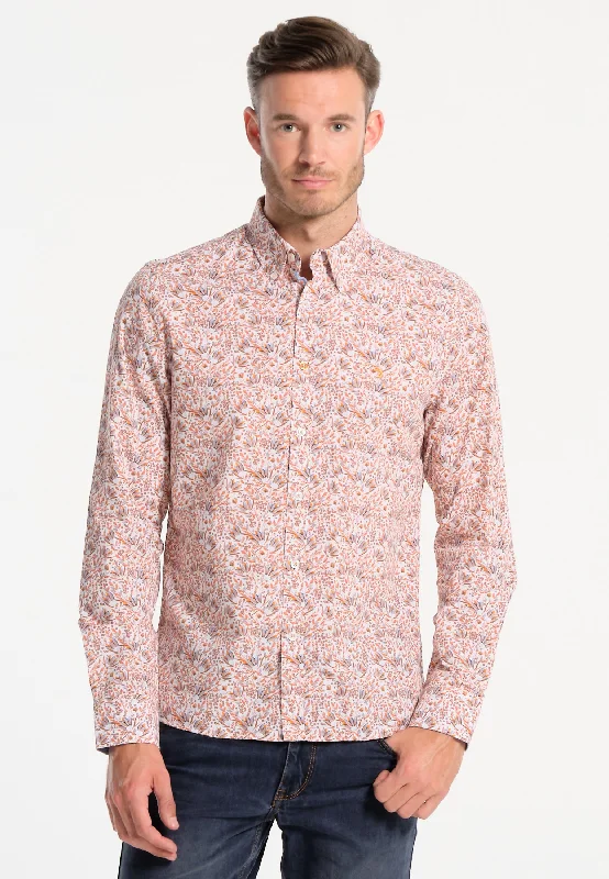 Chemise homme beige avec fleurs