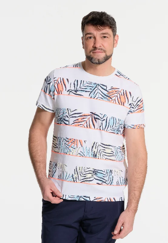 T-shirt homme blanc et ligne de feuilles