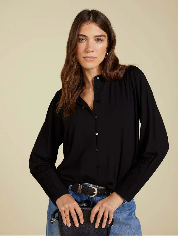 Caroline LENZING™ ECOVERO™ Button Detail Blouse | Caviar Black