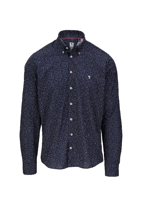 Chemise homme collector bleu marine avec ronds rouge et bleu