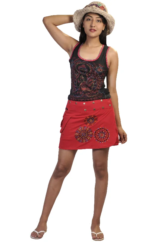 Ladies sleeveless Tank Tops with  buddha image outline embroidery- LMN6010