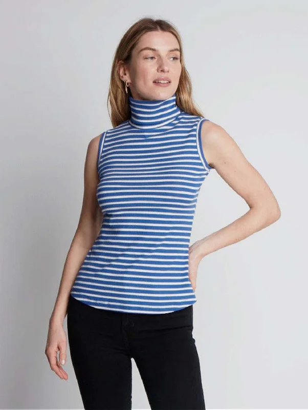 Sleeveless Striped Ribbed Cotton Roll Neck | Multiple Colours