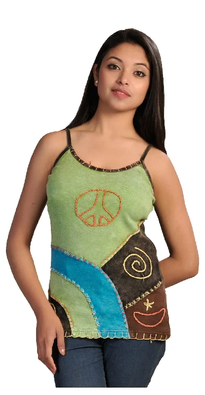 Ladies Sleeveless Strap tank Tops Shirt Vest with Embroidery