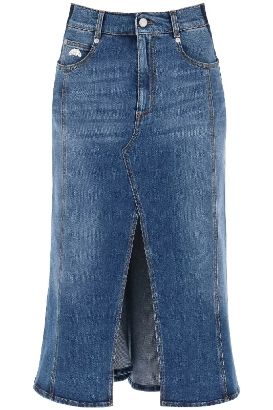 Alexander Mcqueen Women's Washed blue Midi Skirt