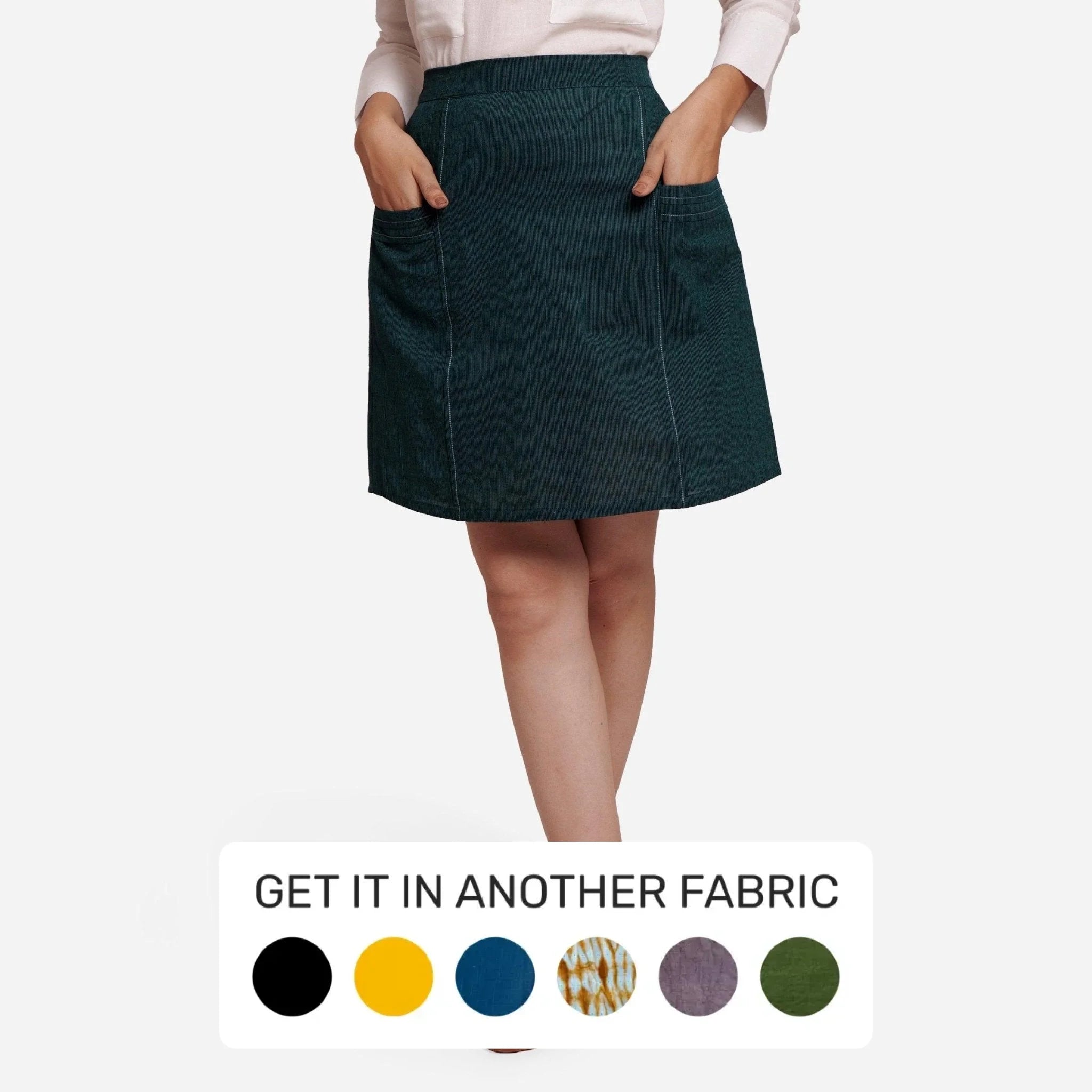 Bottle Green Cotton Mangalgiri Elasticated Short Pencil Skirt