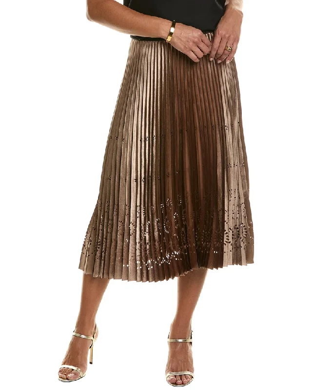 Elie Tahari Lasercut Satin Pleated Skirt