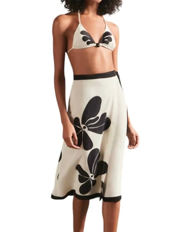 Floral Pareo Skirt In Off White/black