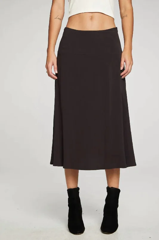 Flouncy Side Slit Midi Skirt In Phantom