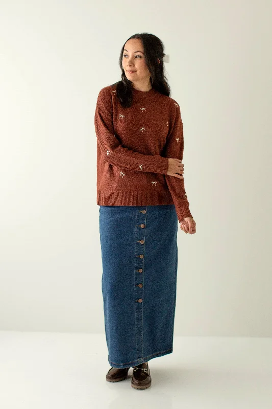 'Leanne' Button Down Denim Maxi Skirt in Dark Wash Defect FINAL SALE