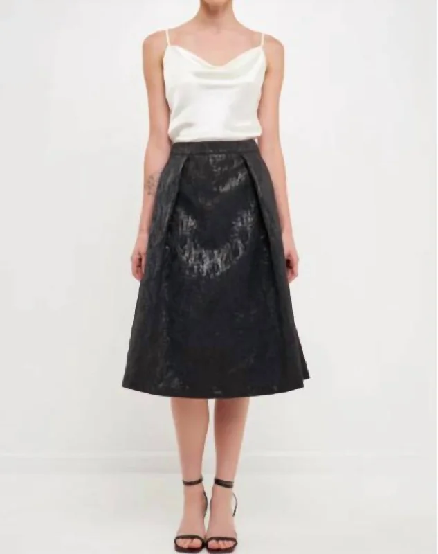 Metallic Jacquard Flare Midi Skirt In Black