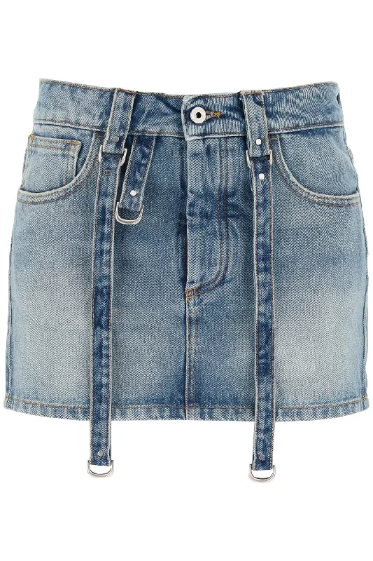 Off- Women's blue Mini Skirt With Straps