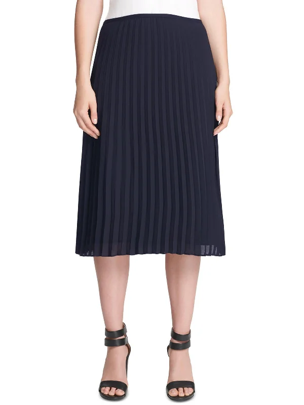 Petites Womens Chiffon Pleated Midi Skirt